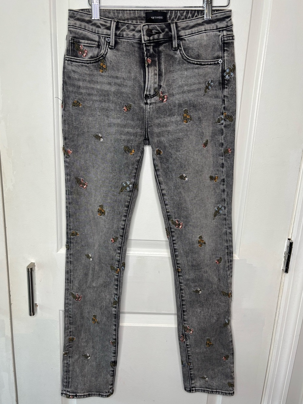 Driftwood Audrey High Rise Floral Denim Jeans Washed Black/Grey Size 26